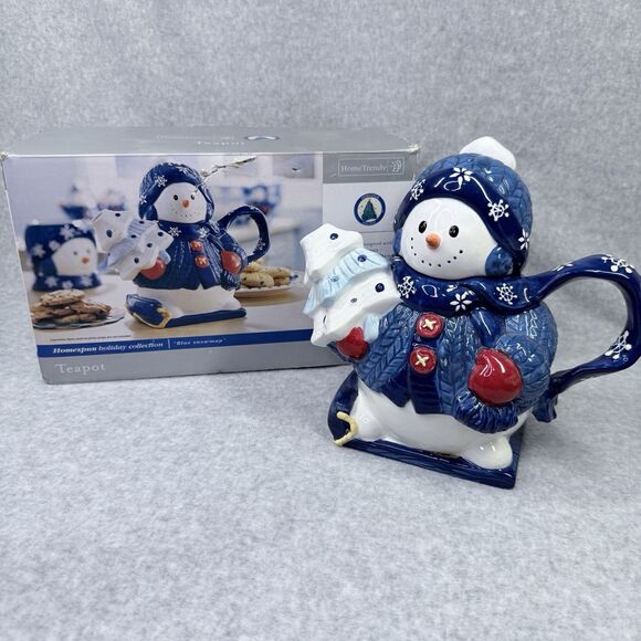 Hometrends Other - Homespun Holiday Collection Blue Snowman Four Cup Teapot Christmas Holidays